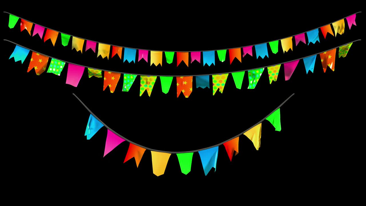 juego de guirnaldas de fiesta de cumpleaños con máscara de canal alfa en 4k