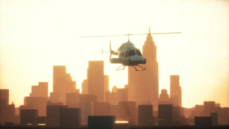 Silhouette-helicopter-at-city-scape-background