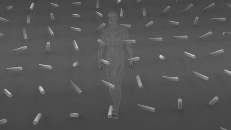 animation of human body model and shapes over grey background