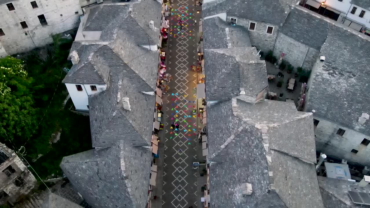 Aerial drone view of old quarters of Gjirokast&euml;r, Albania