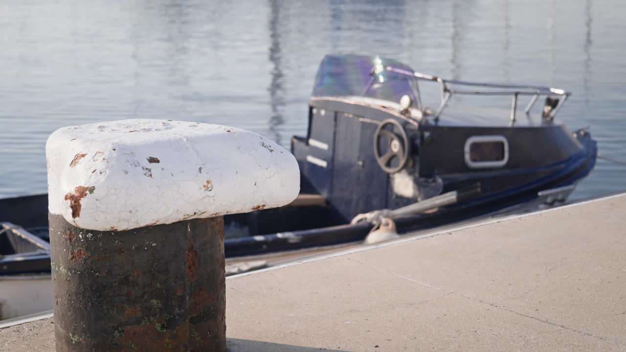Ships Harbour strong iron bollard for securing sea vessels to dockside