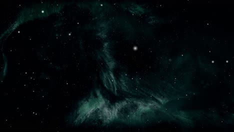 nubes nebulosas verdes y partículas de polvo en el universo