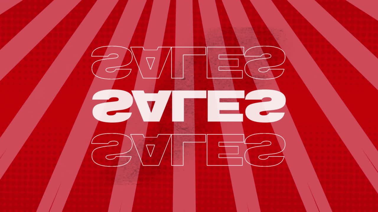 animación de textos de ventas sobre formas rojas en movimiento