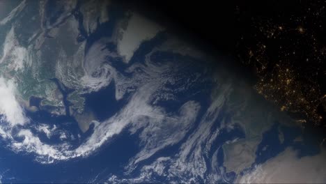 Sobre-La-Tierra-Desde-El-Espacio-Exterior,-La-Tierra-Girando-Lentamente-Desde-El-Océano-Atlántico-Hasta-Europa