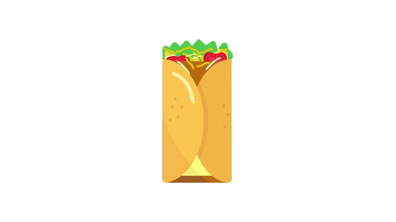 Animated Burrito Being Assembled with Fresh Ingredients