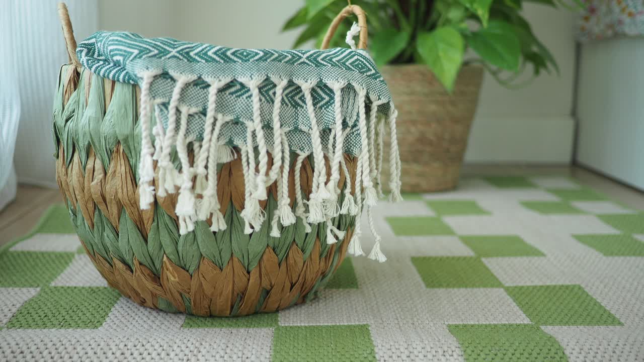 Basket with Blanket and Plant