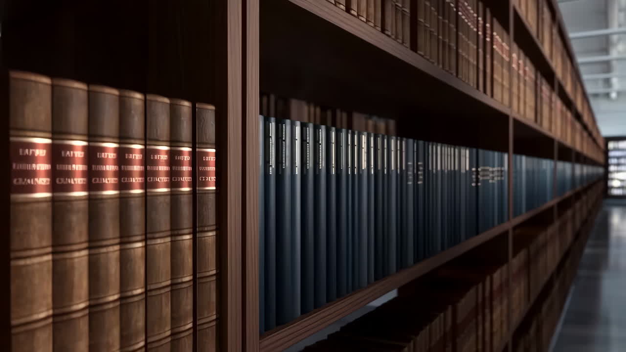 Rows of Books on Shelves in a Library
