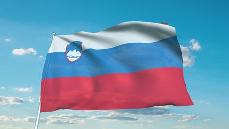 bandera de eslovenia con estructura de tela contra un cielo nublado (loopable)