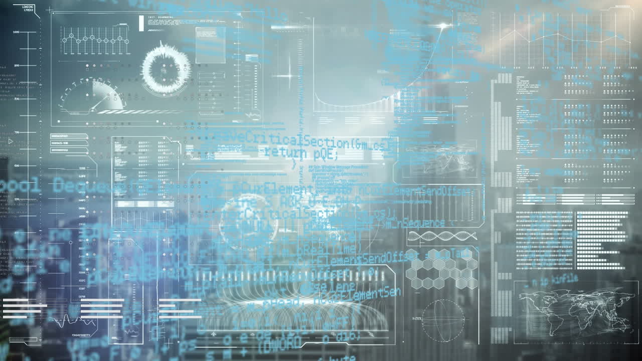 Animation of data processing over cityscape