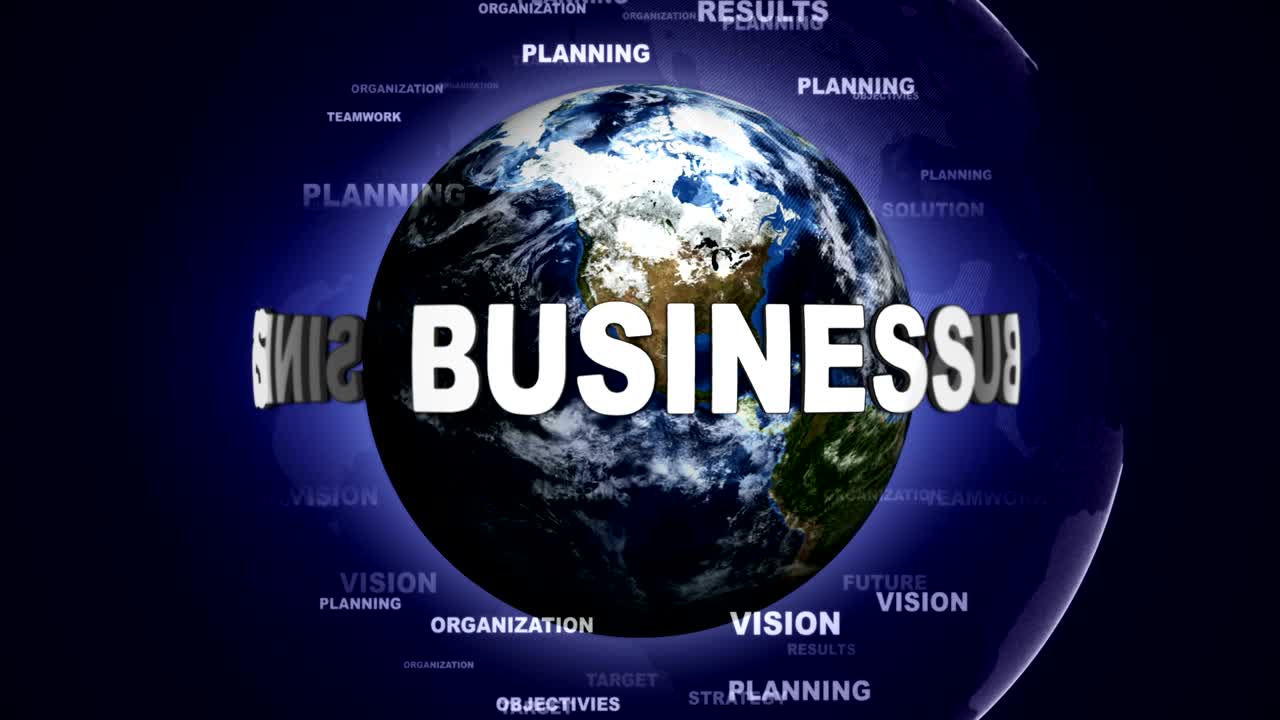 키워드, 렌더링, 배경, 루프와 함께 비즈니스 텍스트 애니메이션 및 지구