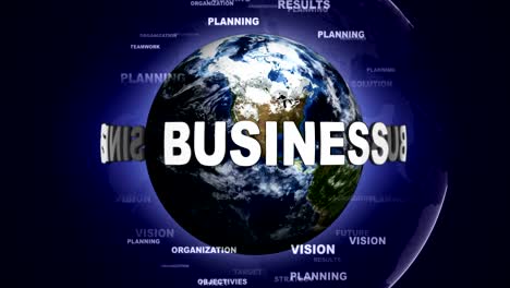 business text animation and earth, with keywords, rendering, background, loop
