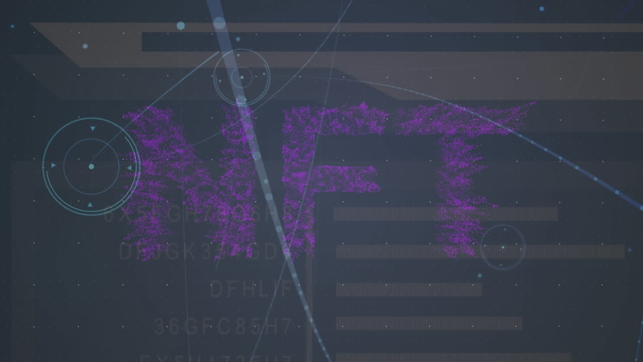 animación de texto nft sobre procesamiento de datos y red de conexiones
