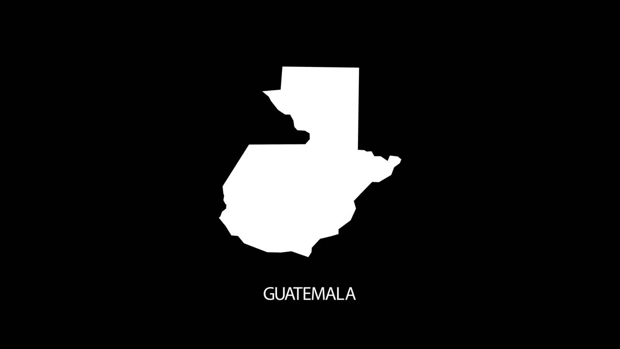 Digital revealing and zooming in on Guatemala Country Map Alpha video with Country Name revealing background | Guatemala country Map and title revealing alpha video for editing template conceptual