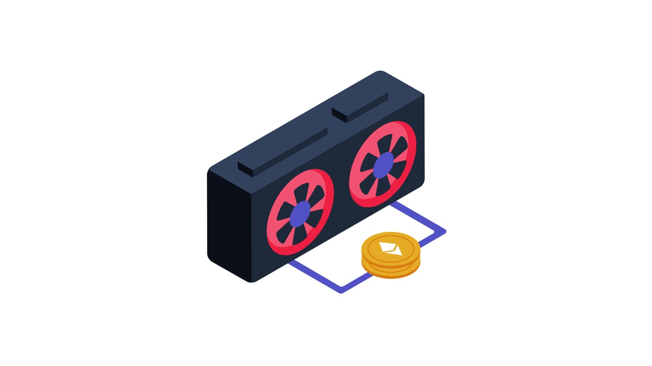 Isometric Animation of Graphics Card Mining Ethereum Cryptocurrency