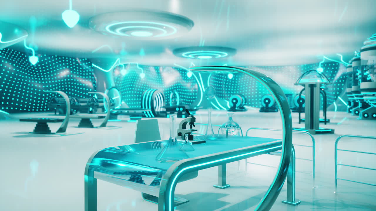 Futuristic Laboratory with Blue Neon Lights
