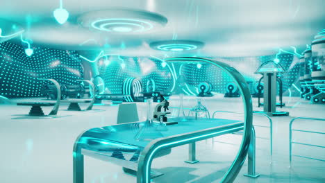 futuristic laboratory with blue neon lights