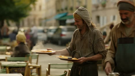 People serving food on the street
