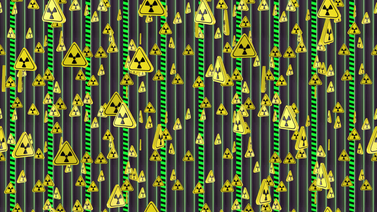 peligro de radiación de fondo del círculo de azulejos en ascenso