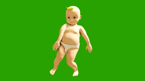 un niño pequeño bailando contra una pantalla verde. animación de renderización 3d de niños pequeños bailando. animación en bucle.