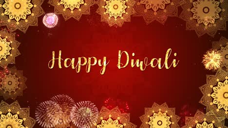 shubh diwali happy diwali greeting text with particles and sparks colored bokeh fireworks display 4k