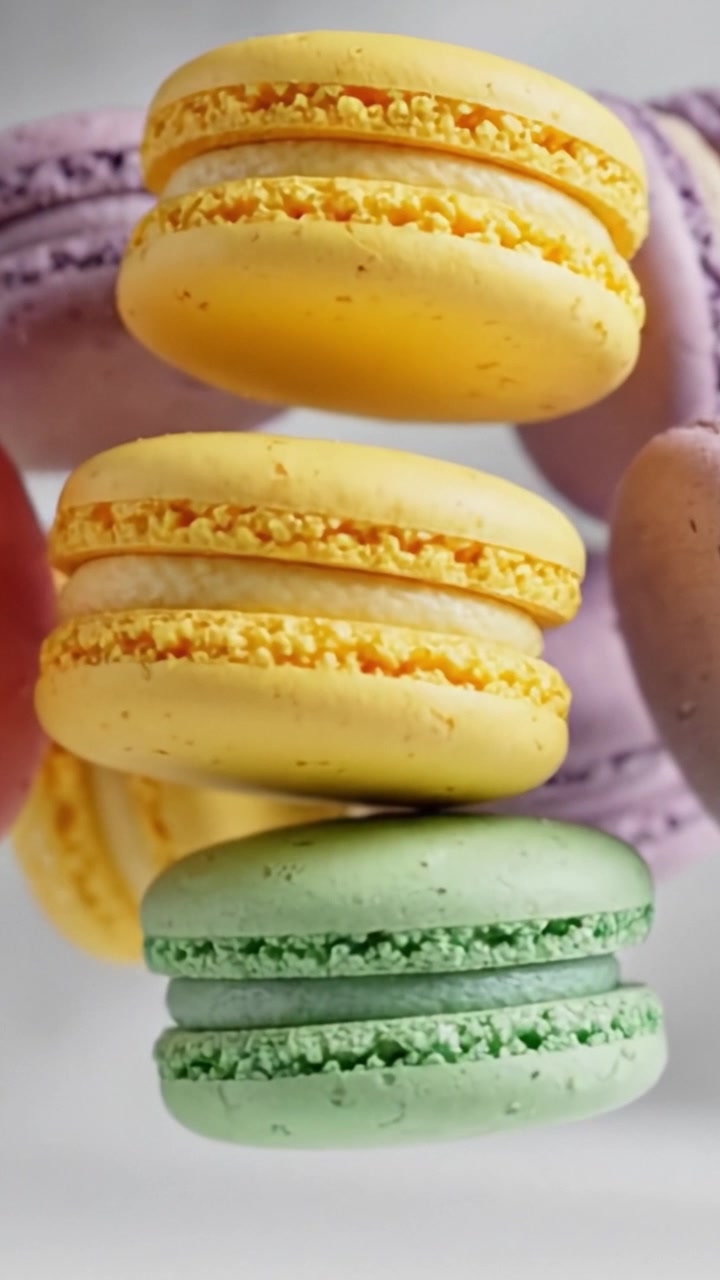 A Colorful Array of Macarons Showcasing Sweet Delights in Beautiful Pastel Shades, Perfectly Stacked and Ready to Indulge Any Dessert Lover's Cravings