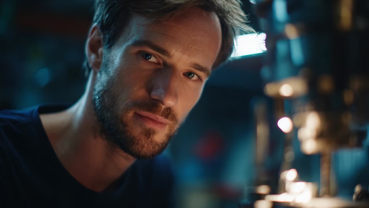 A focused individual captured in two distinct frames, conveying a moment of contemplation amidst a backdrop of machinery and craftsmanship, embodying the essence of creativity and innovation