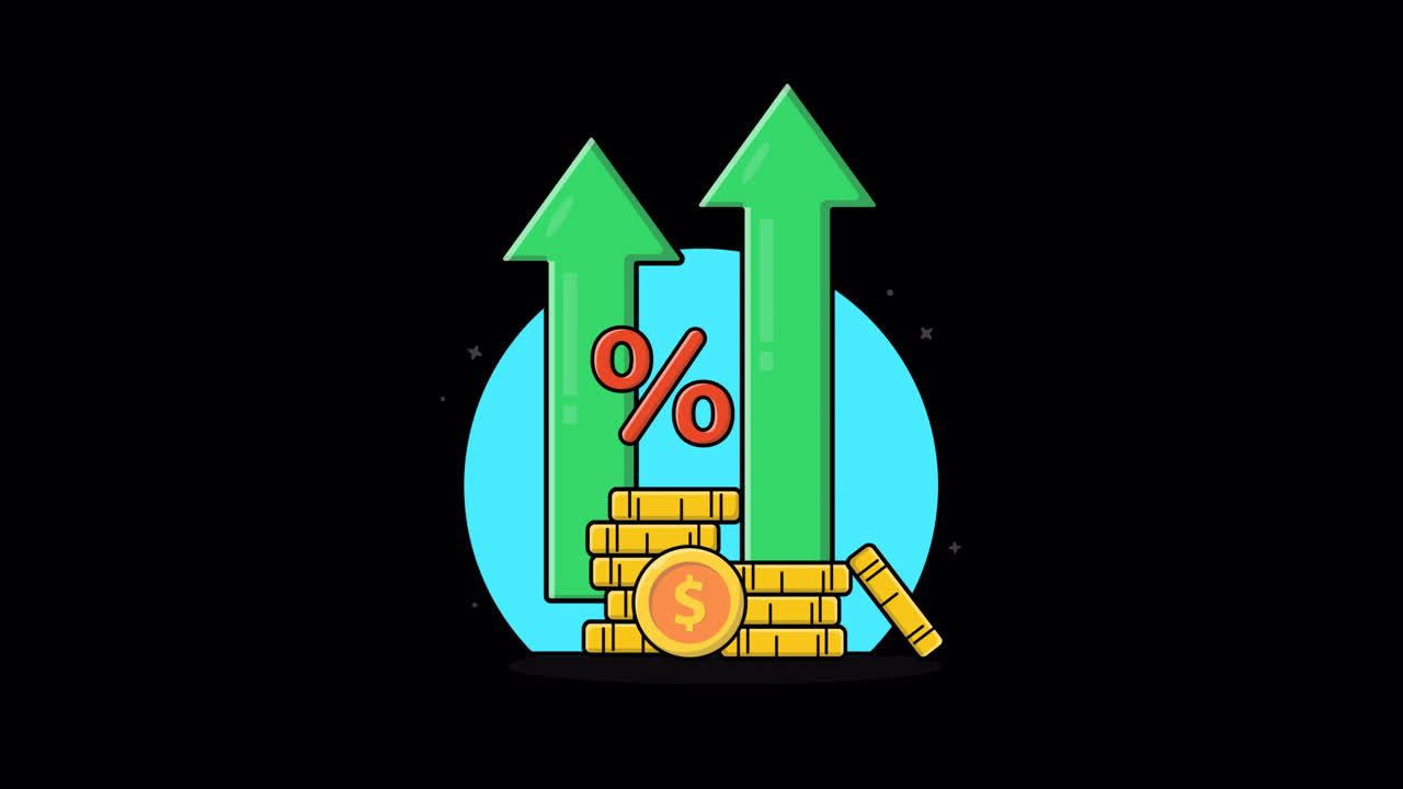 Cartoon Animation of Money Growth and Percentage Increase