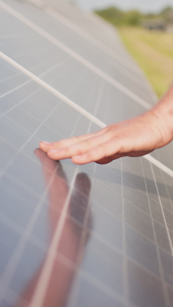 Hand pointing at solar panel