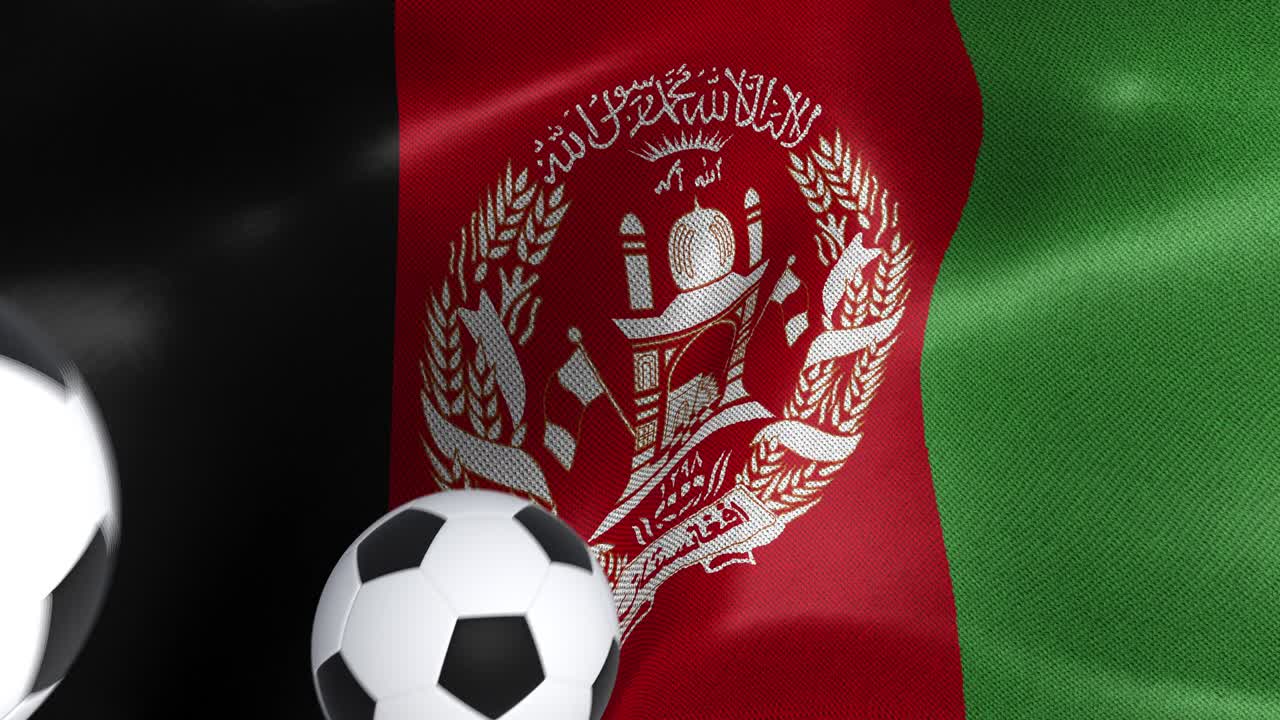 bandera de afganistán con pelotas de fútbol