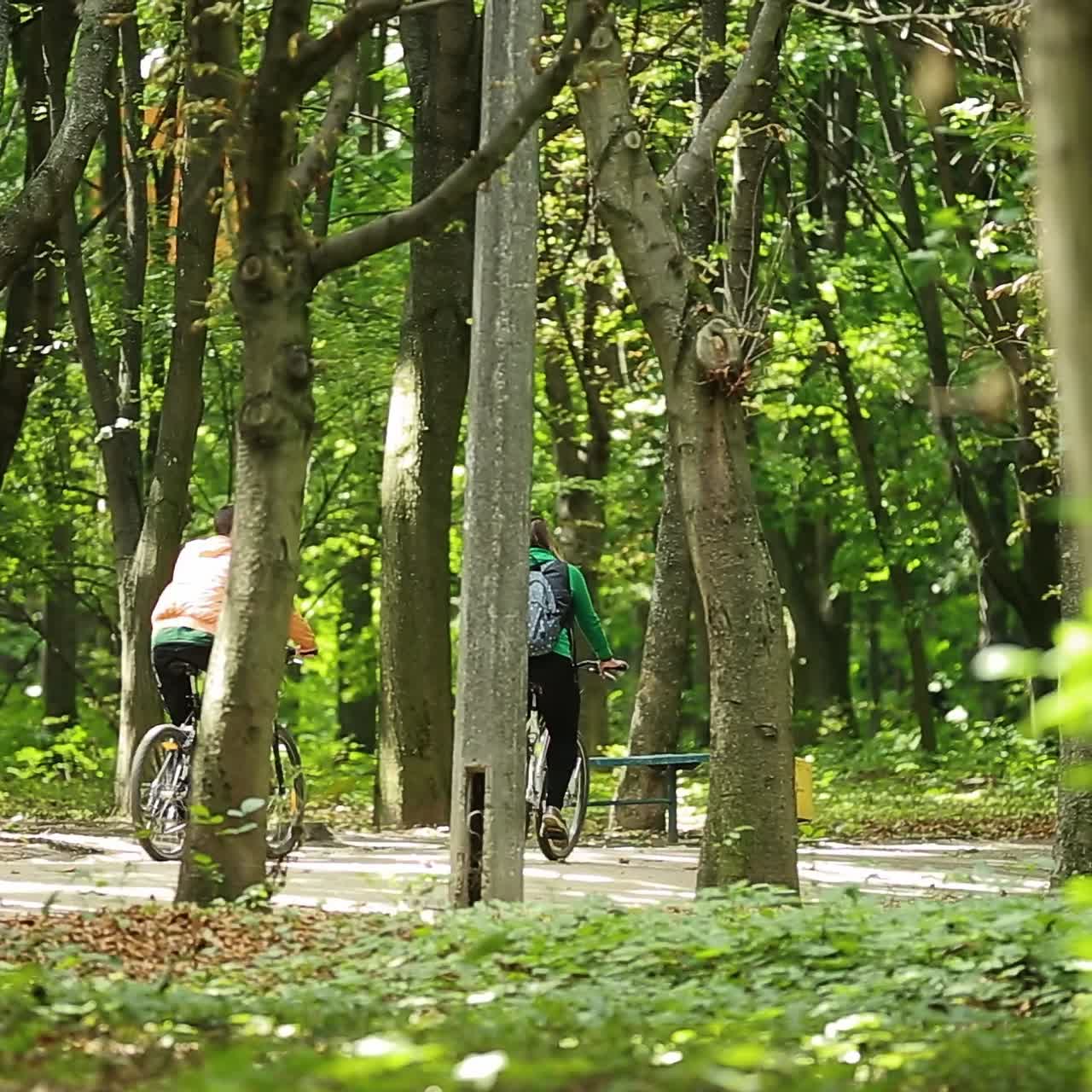 una pareja enamorada viaja en bicicleta.