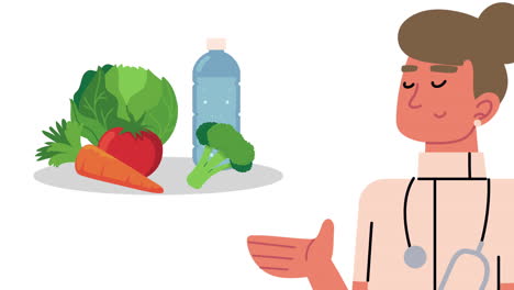 healthy diet plan animation with woman and vegetables