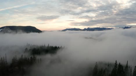 aerial view of foggy mountains moving forward