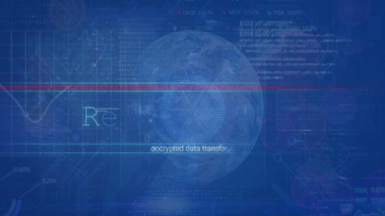 Animation of interface with data processing over globe against blue background