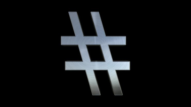 Simbolo Hashtag Materiale Metallico Realistico - Sfondo Nero