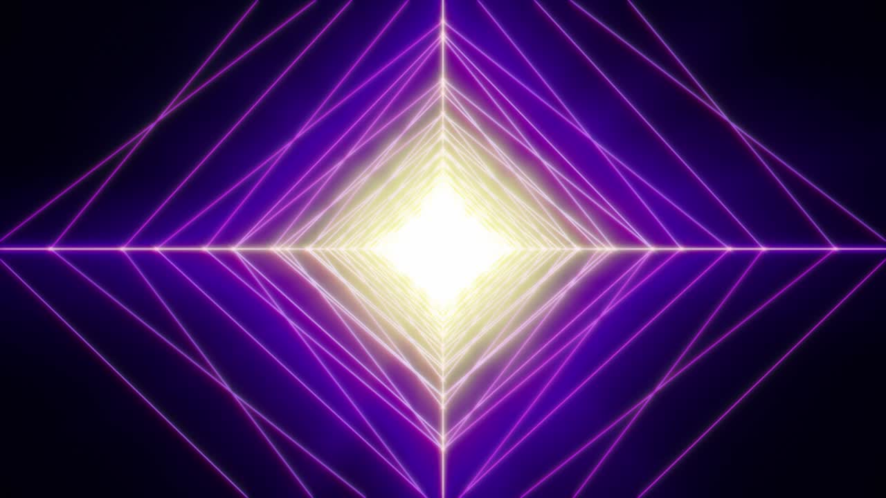 Tunnel di rombi al neon viola energetico.