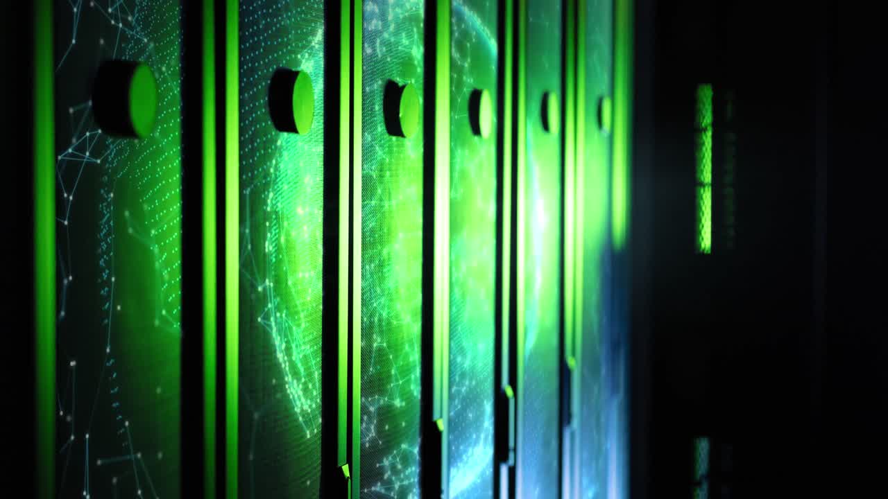 Animation of moving shapes over server room