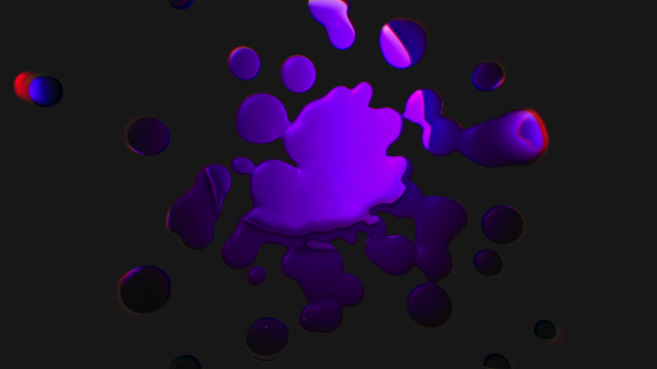 A blobby liquid animation oozing out in two different colour styles to with noise, texture, rgb splitting