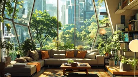 a living room filled with furniture and plants