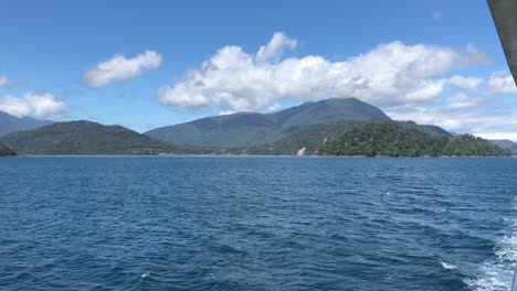 View-of-islands-above-a-ferry-in-Carretera-austral,-Chile