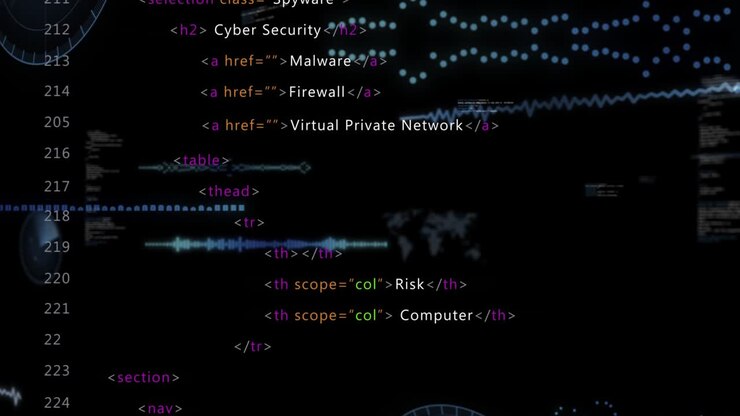 Glitch-knipperende UI met HTML waardoor code scrolt en navigatie verschuift voor links over cyberbeveiliging