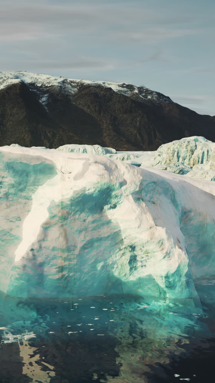 남극의 푸른 바다에 대한 눈 인 산들