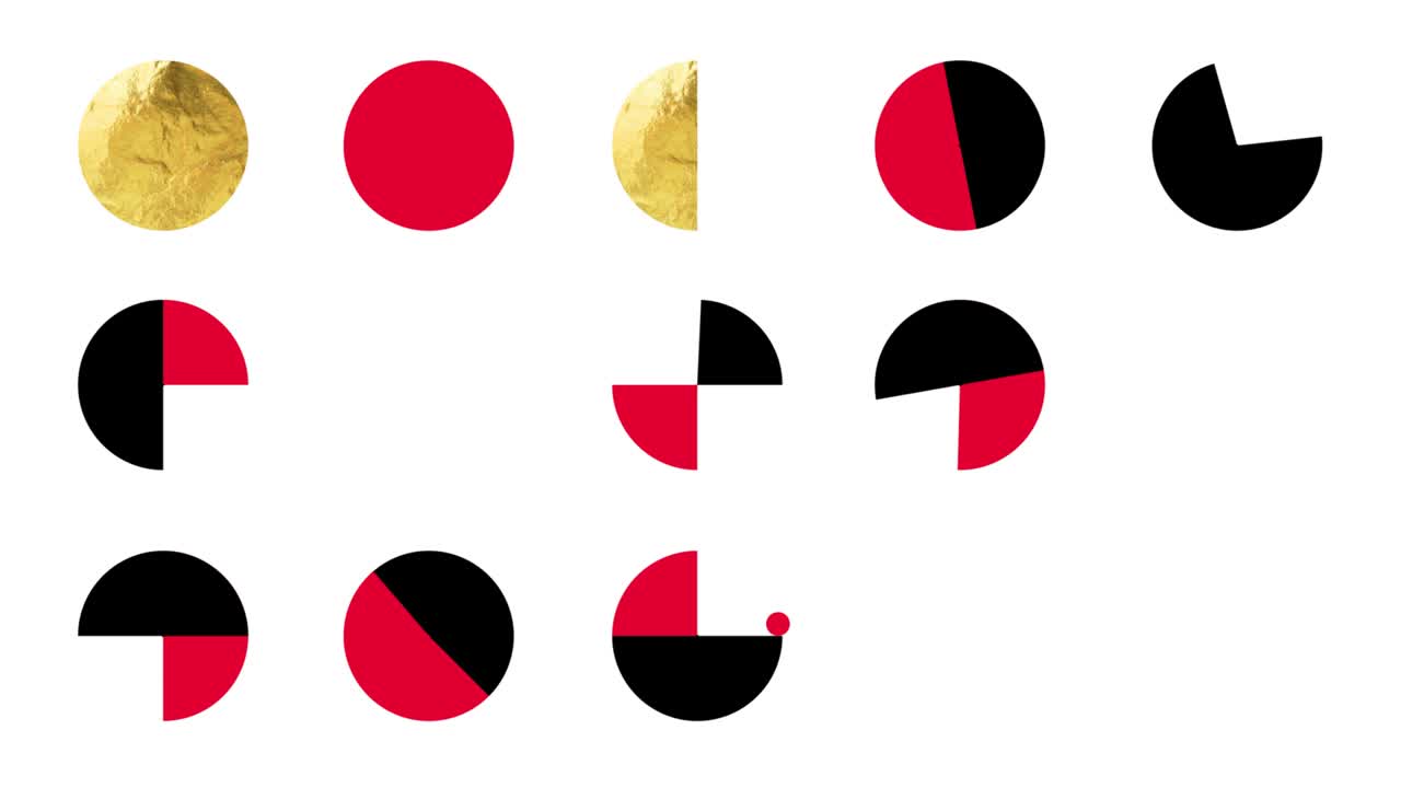 patrón geométrico. animación de círculos. fondo abstracto modernista. estilo de diseño de bauhaus. rojo, blanco, negro, oro, amarillo. video de stock