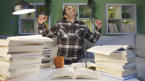 university student reading a book.