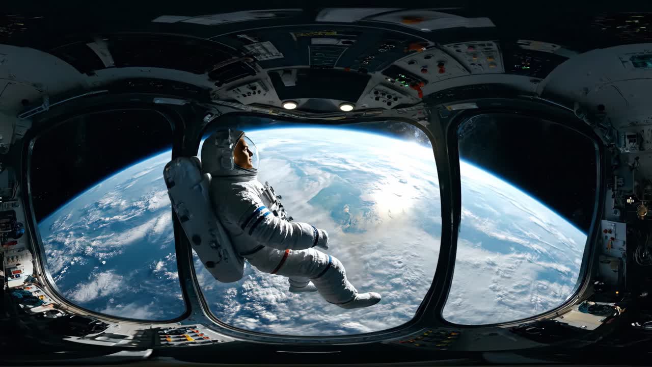 Astronaut in Spaceship Window Looking at Earth