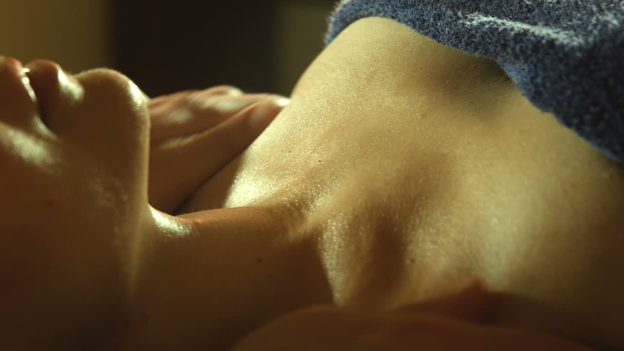 Man Receiving Massage Relax Treatment Closeup Masseur Hands Doing Back Massage in Spa Center (Stock Footage)