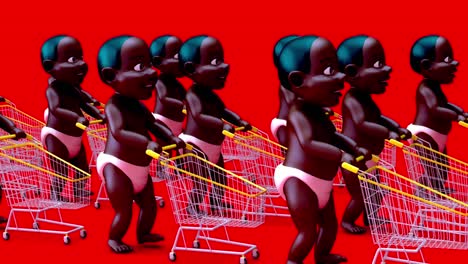 4k fun cartoon animation of a babies shopping