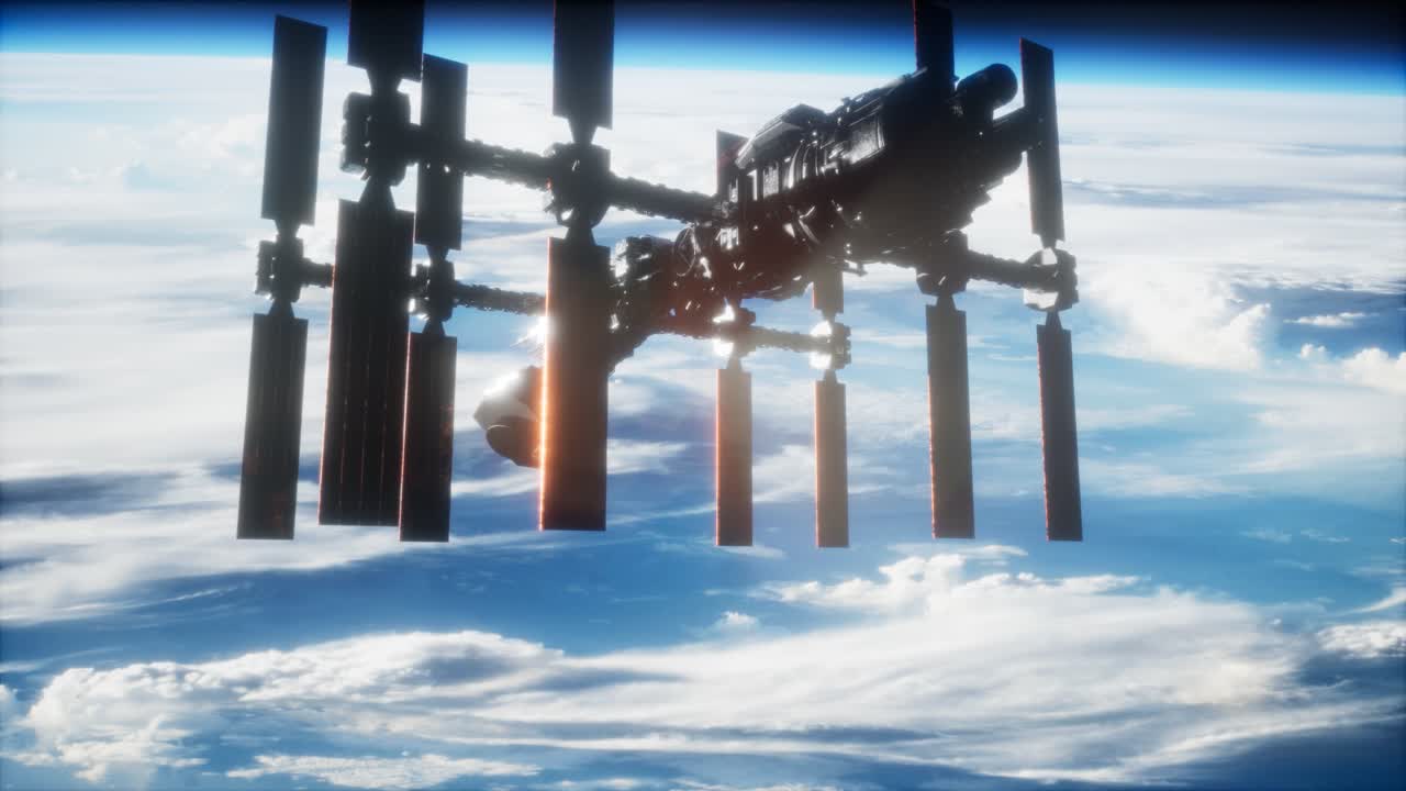 지구 위 에 있는 우주 공간 에 있는 국제 우주 정거장