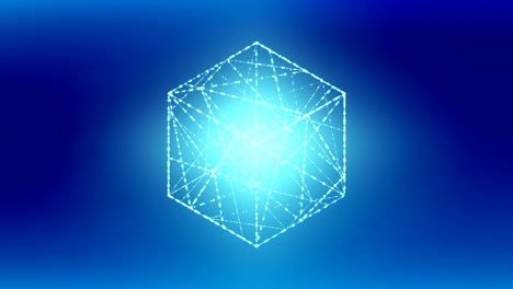 cube box isometric wireframe polygon bokeh light frame structure, blockchain cryptocurrency concept design illustration on blue gradient background seamless looping animation 4k