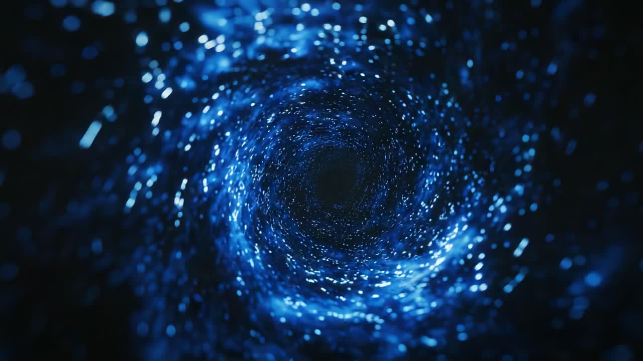 A mesmerizing visual journey through a swirling vortex of glowing blue particles, creating an immersive experience that captures the essence of movement and depth in a digital universe