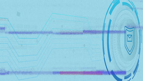 Animation of digital shield with blue lines and binary code background